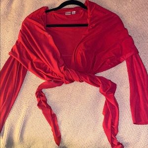 Small red front tie cardigan